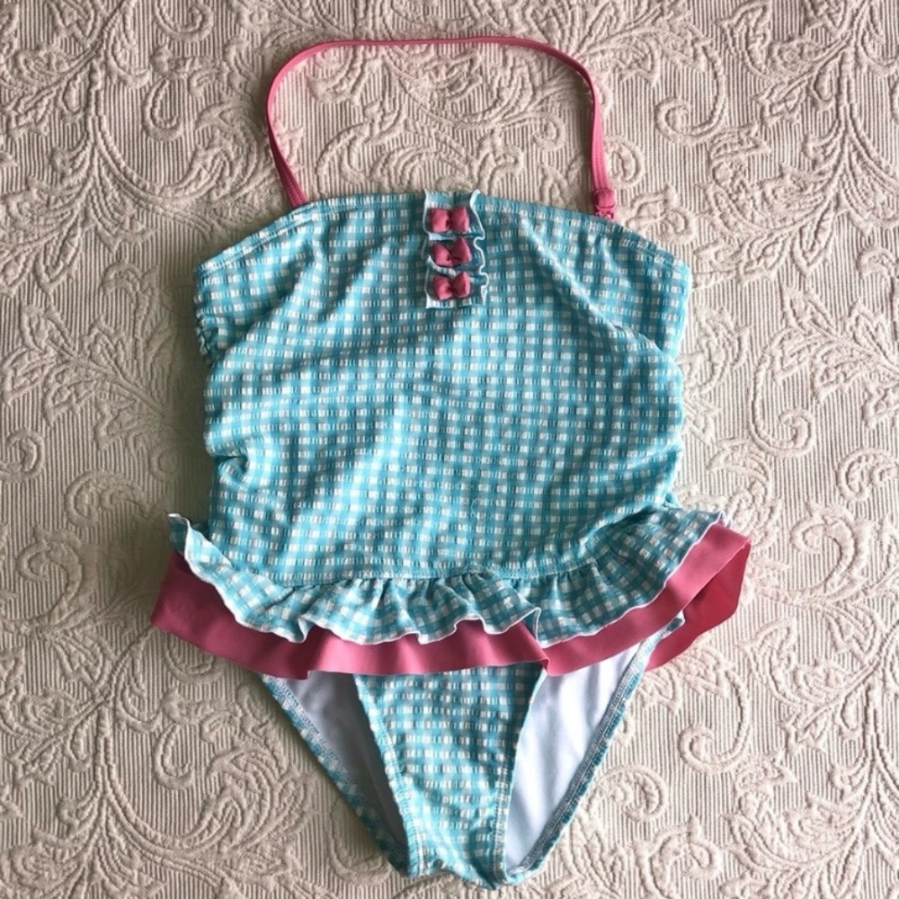 Tommy Bahama Blue/White Checkered Halter Top One Piece Girls Swimsuit
